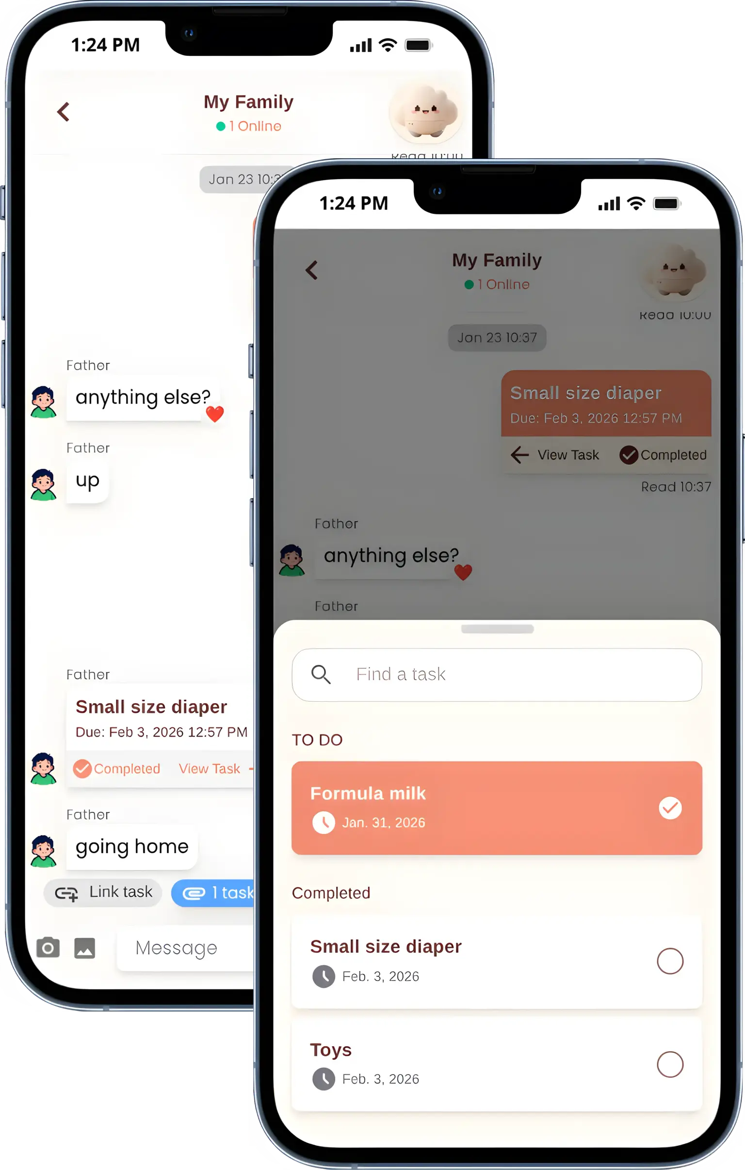 screenshot of the chat page showing chat and tasks integration