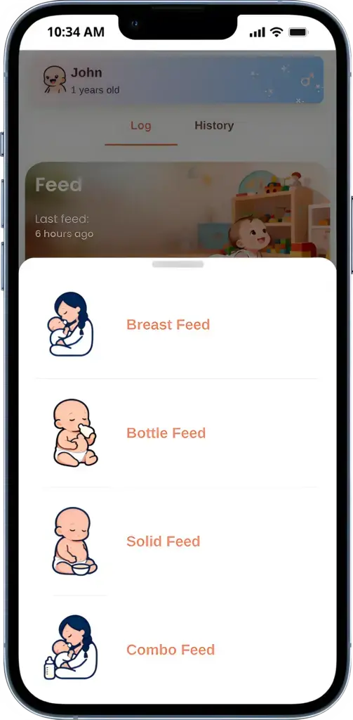 screenshot of the logging page showing a feed log entry