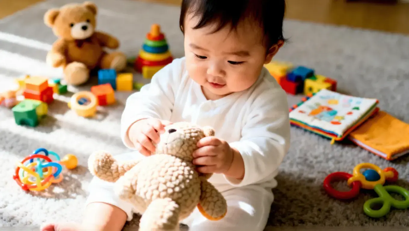 a baby playing with toys